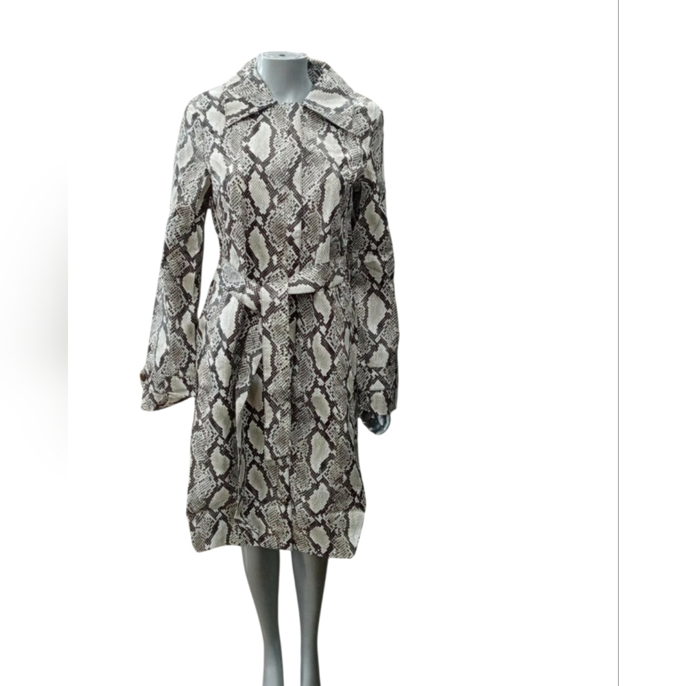 Faux Snakeskin Leather Trench Coat Duster Jacket Size: Xs - Picture 9 of 12